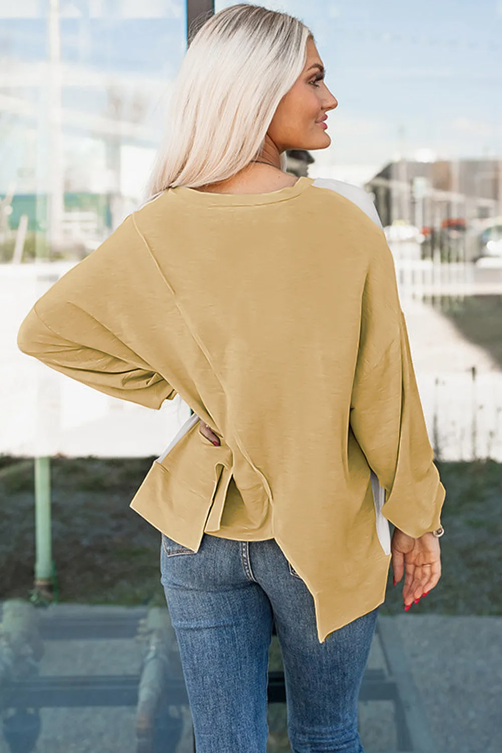 💥 Exposed Seam Patchwork Round Neck Sweatshirt – THE SWEATSHIRT THAT SAVED MY HOT MESS LIFE 💥