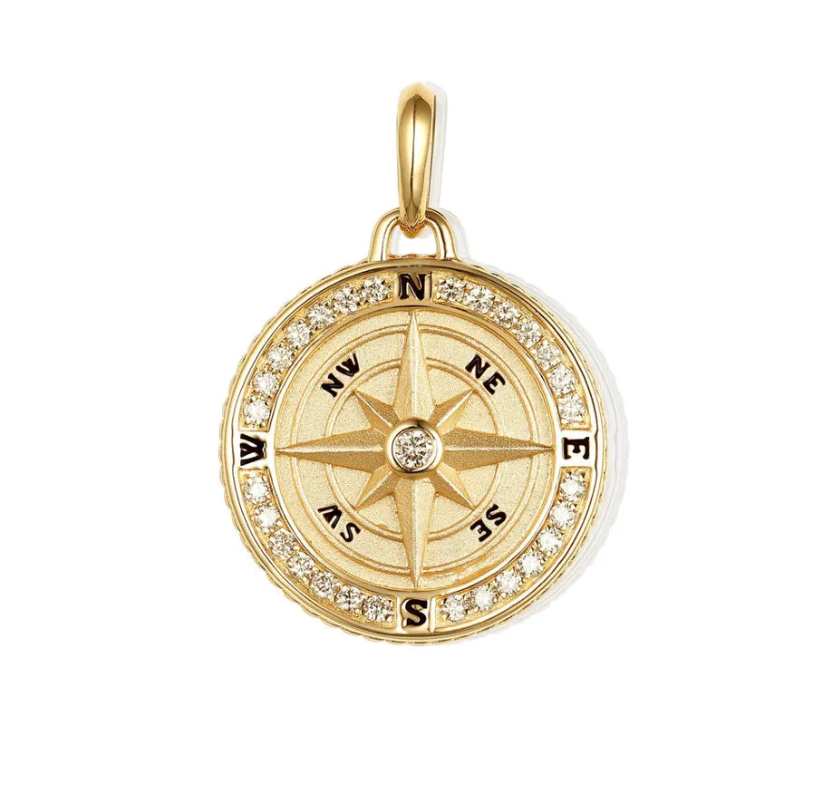 14K GOLD AND DIAMOND CLASSIC COMPASS CHARM SMALL