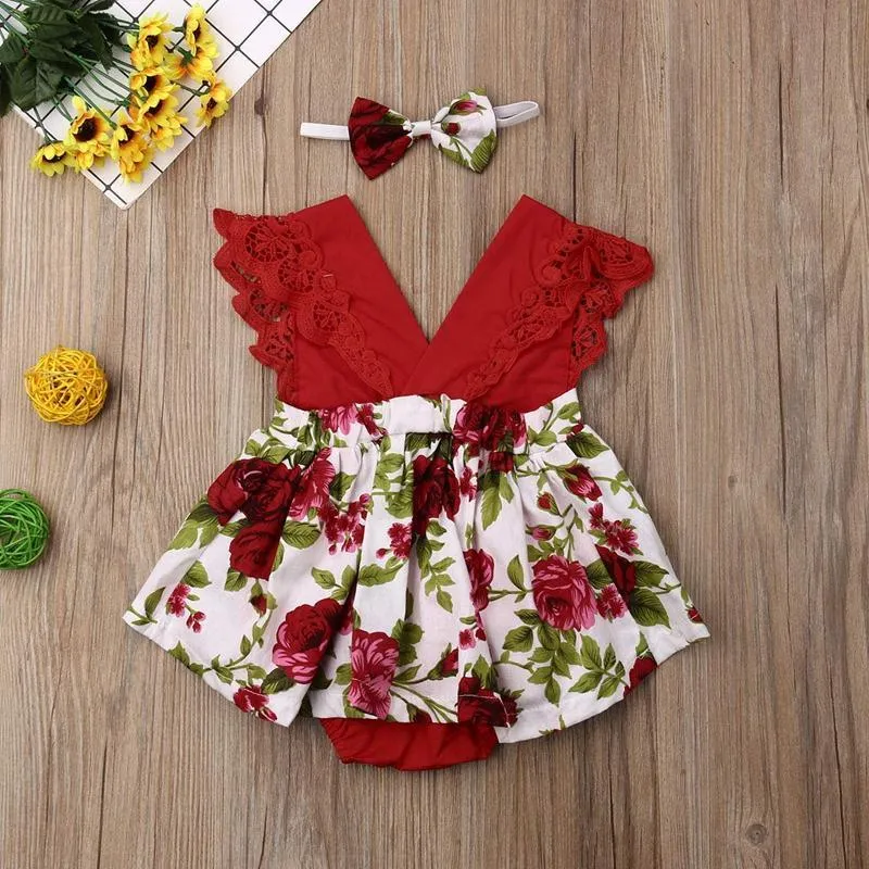 2-piece Ruffle Floral Printed Bodysuit & Headwear for Baby Girl Wholesale children's clothing