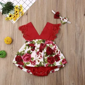 2-piece Ruffle Floral Printed Bodysuit & Headwear for Baby Girl Wholesale children's clothing