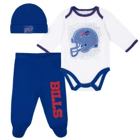 3-Piece Baby Boys Buffalo Bills Long Sleeve Bodysuit, Footed Pant, and Cap Set