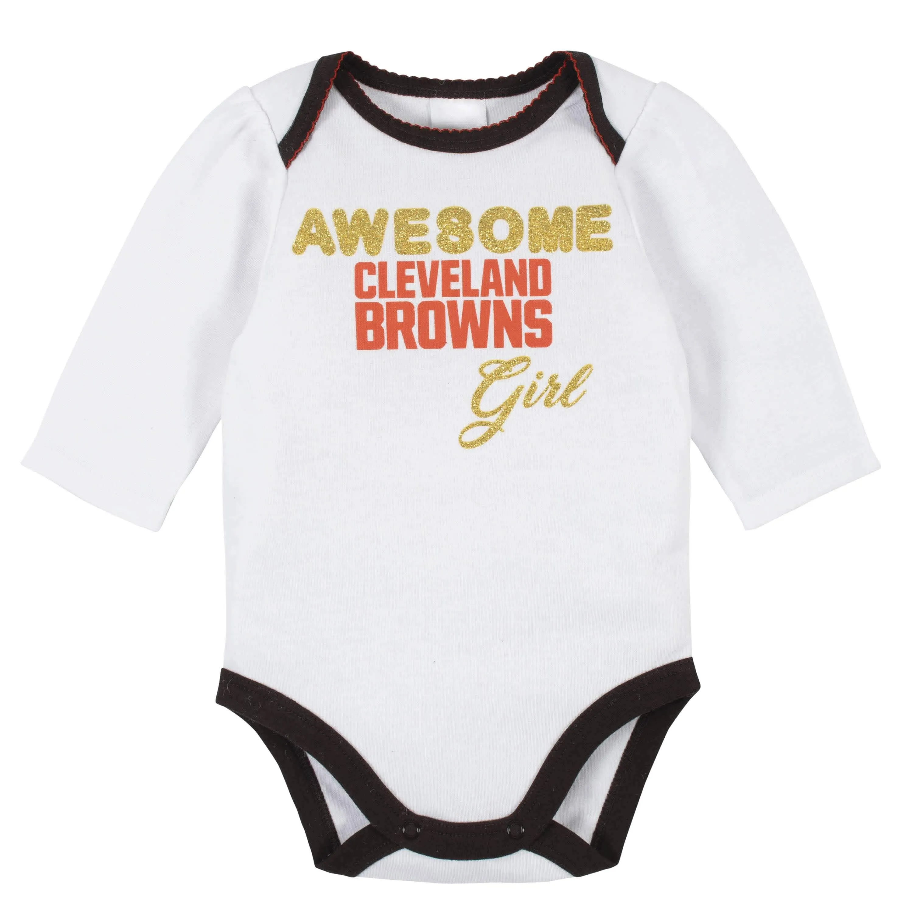 3-Piece Baby Girls Cleveland Browns Bodysuit, Footed Pant, and Cap Set