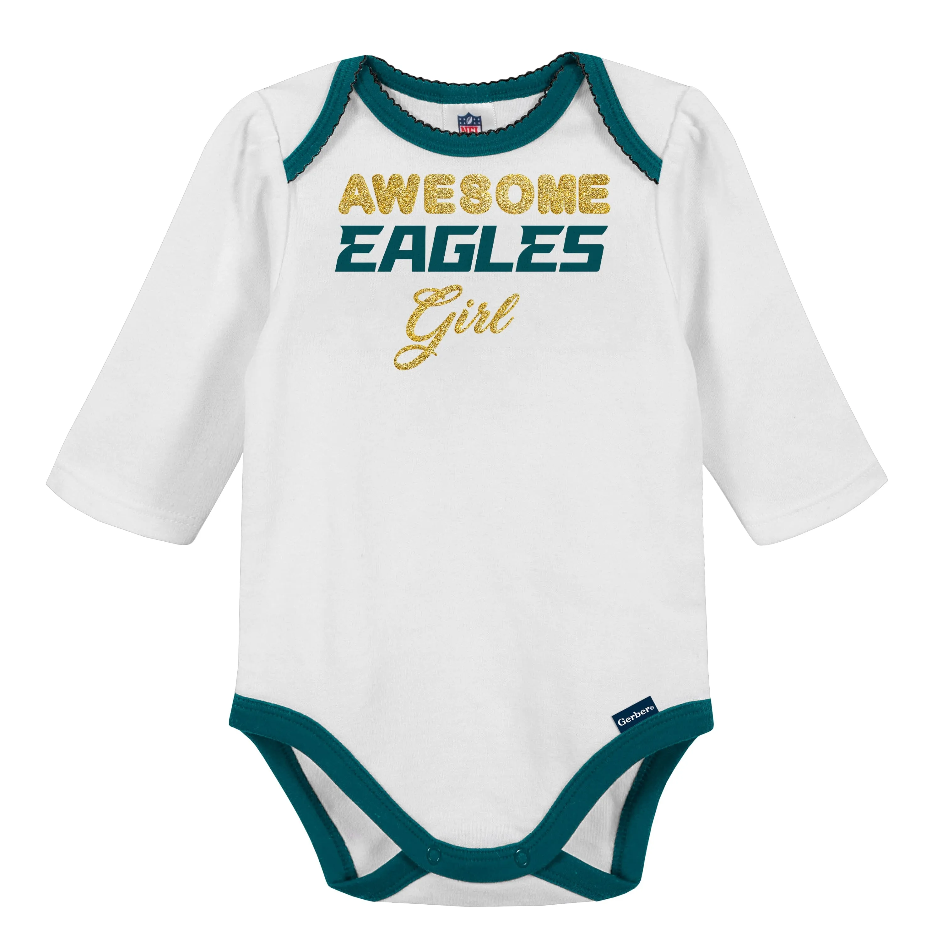 3-Piece Baby Girls Philadelphia Eagles Bodysuit, Footed Pant, and Cap Set