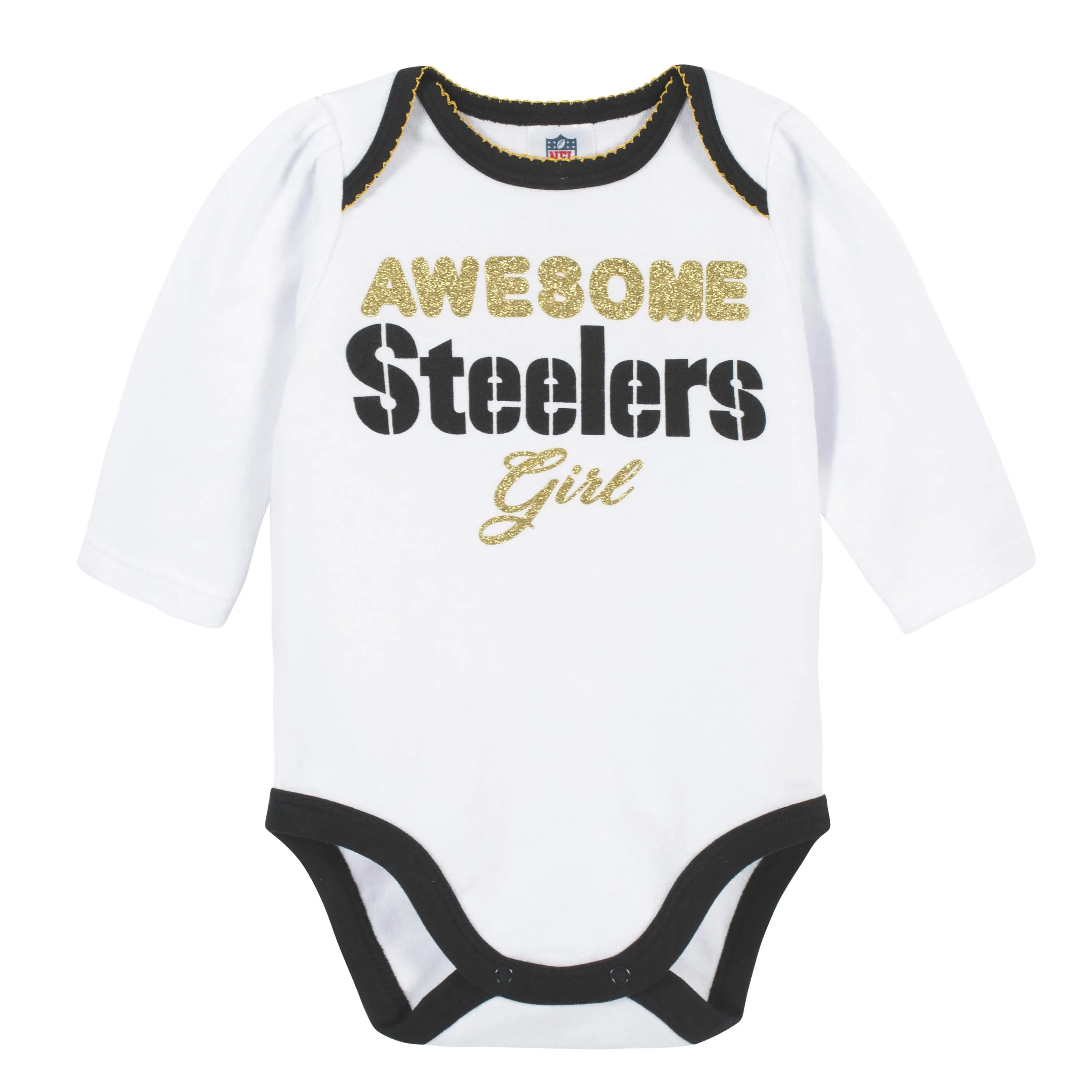 3-Piece Baby Girls Pittsburgh Steelers Bodysuit, Footed Pant, and Cap Set