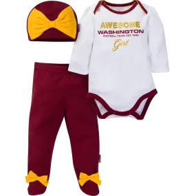 3-Piece Baby Girls Washington Bodysuit, Footed Pant, & Cap Set