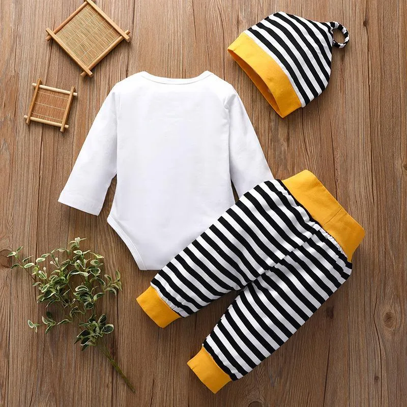 3pcs Creative Letter Printed Stripe Color-block Bodysuit Wholesale children's clothing