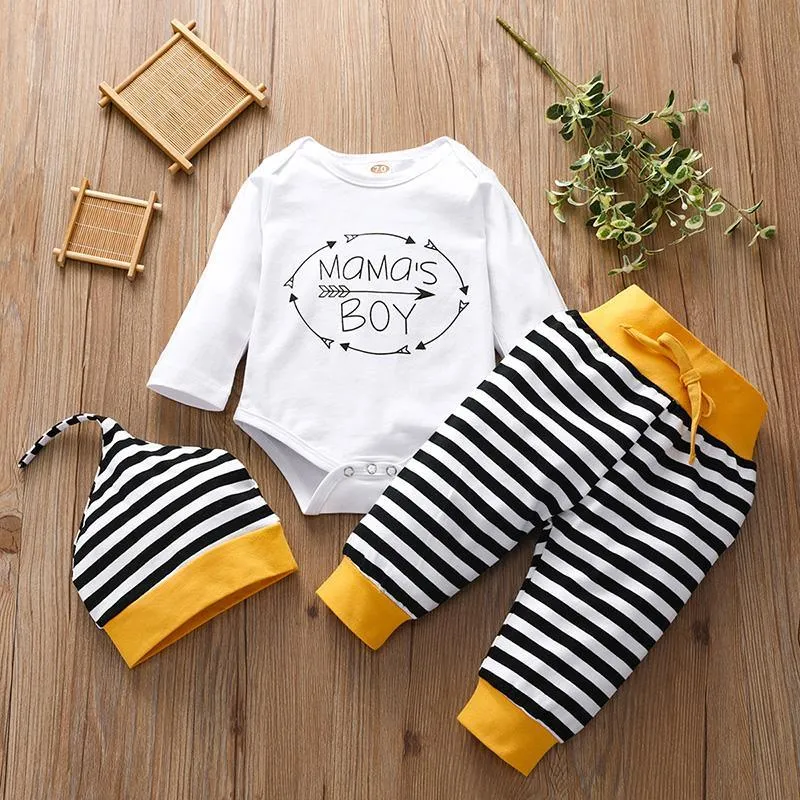 3pcs Creative Letter Printed Stripe Color-block Bodysuit Wholesale children's clothing