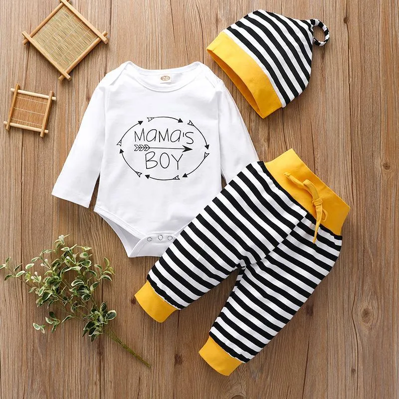 3pcs Creative Letter Printed Stripe Color-block Bodysuit Wholesale children's clothing