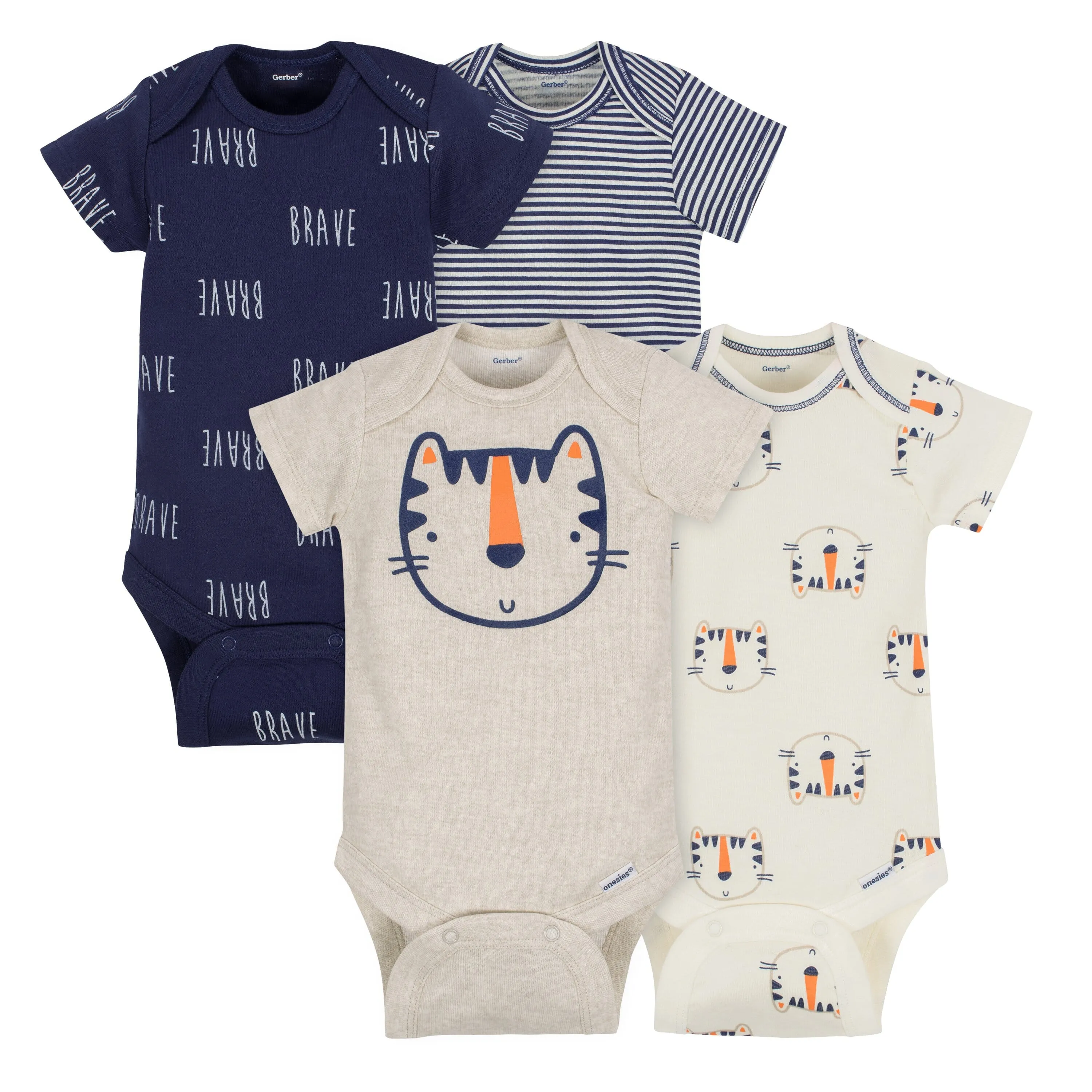 4-Pack Boys Tiger Short Sleeve Onesies® Bodysuits