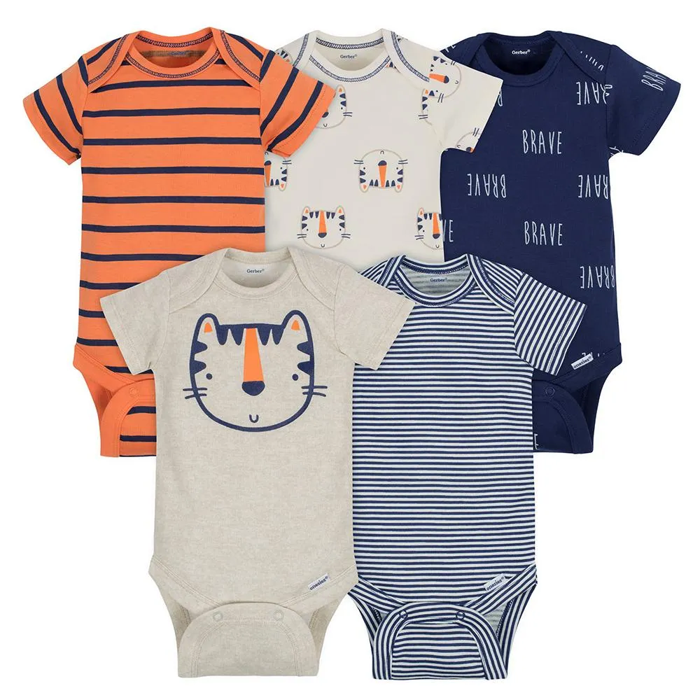 5-Pack Boys Tiger Short Sleeve Onesies® Bodysuits