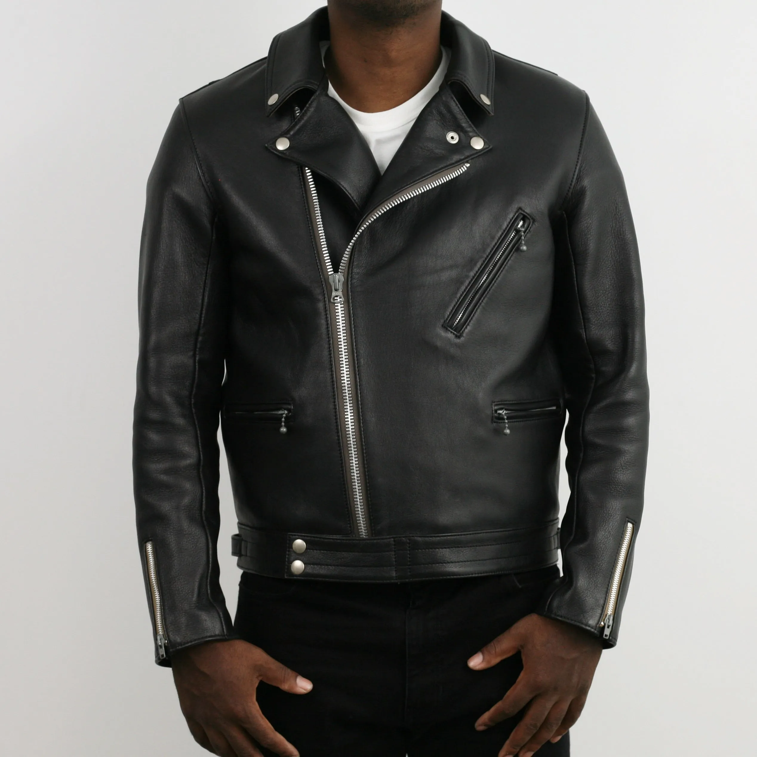 AD-03 British Asymmetry Jacket in Black Teacore Sheepskin