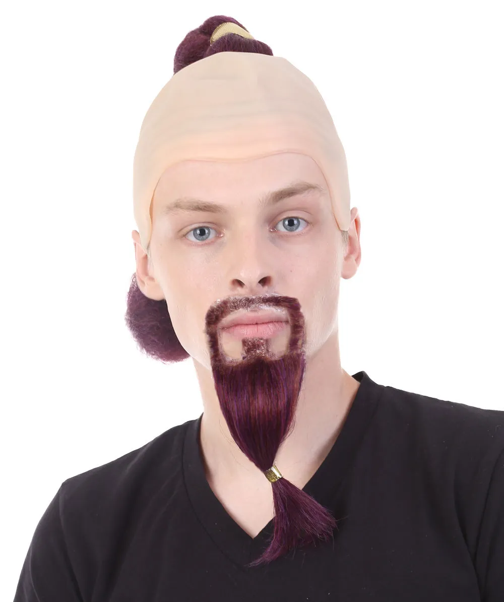 Adult Men's Genie Wig with Beard and Mustache Set, Burgundy I Breathable Bald Cap I Non-flammable Synthetic Fiber