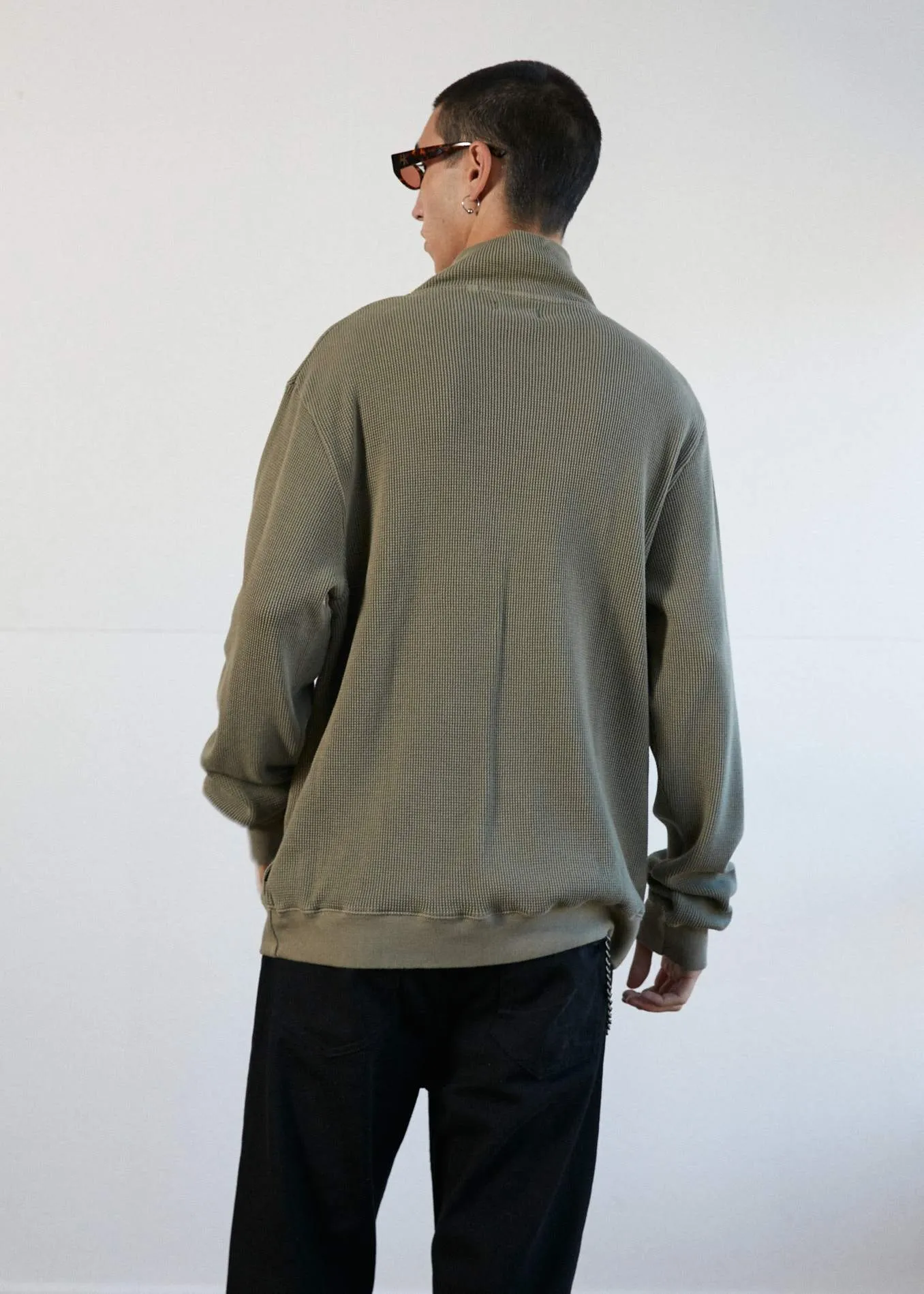 Afends Mens Cooper - Half Zip Crew Neck - Covert Green