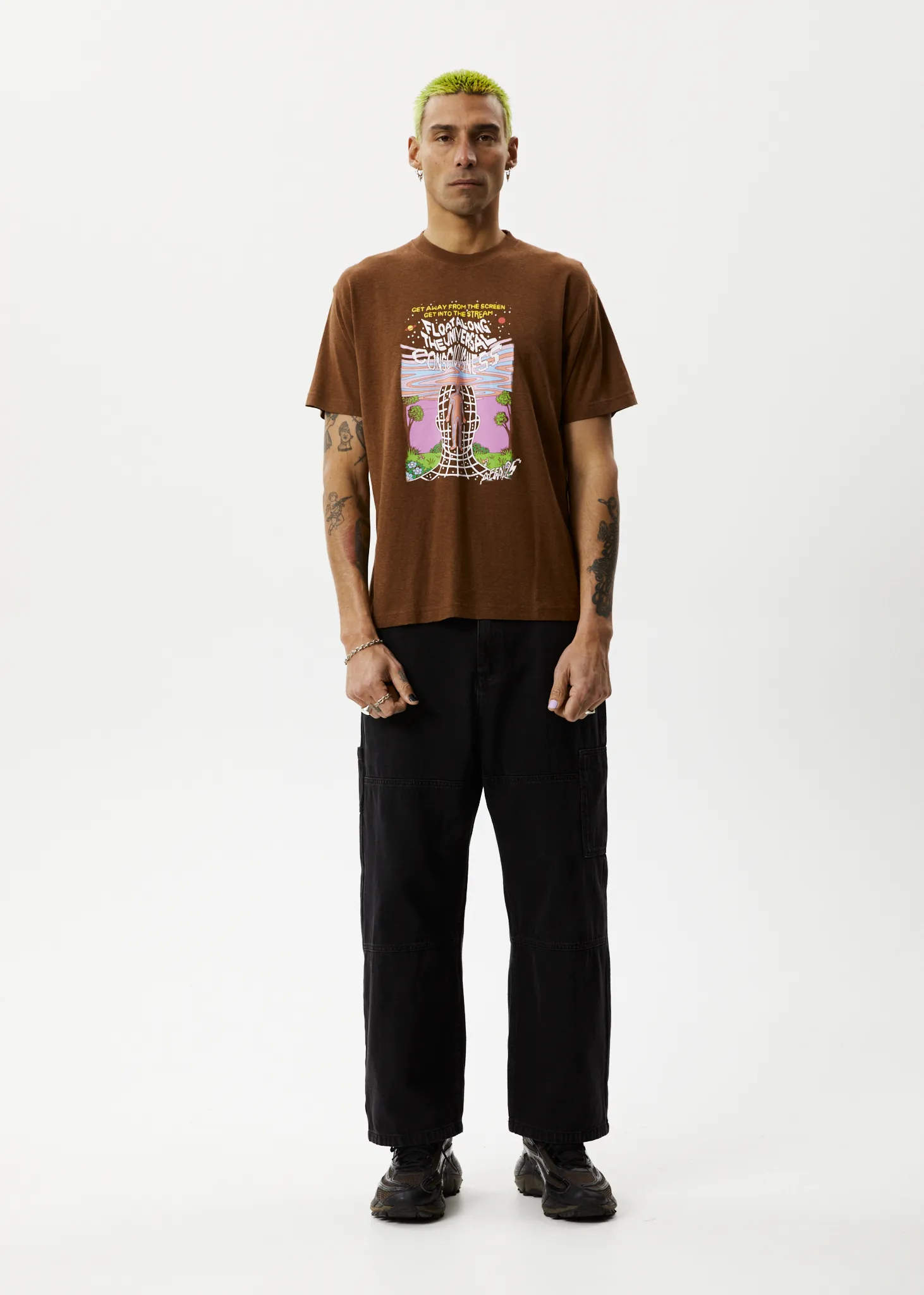 AFENDS Mens Next Level - Boxy Graphic T-Shirt - Toffee