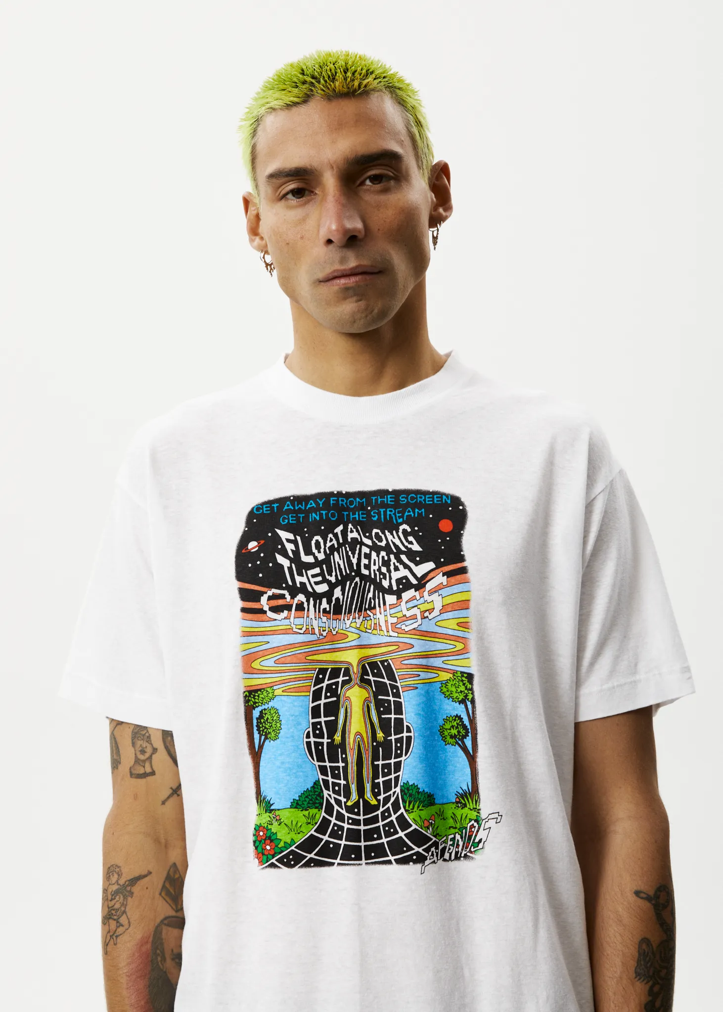 AFENDS Mens Next Level - Boxy Graphic T-Shirt - White