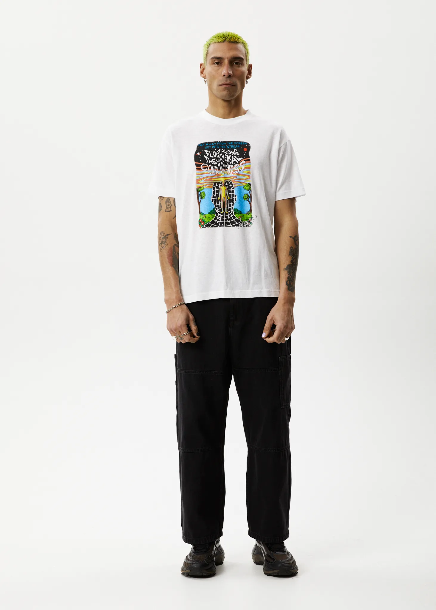 AFENDS Mens Next Level - Boxy Graphic T-Shirt - White