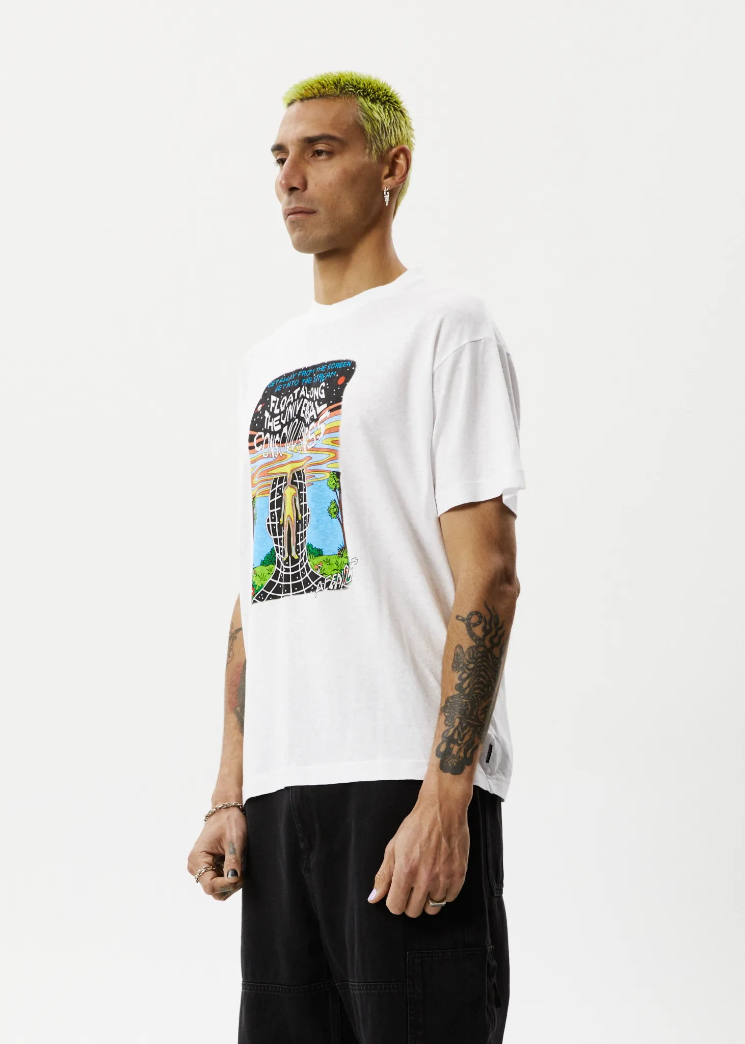 AFENDS Mens Next Level - Boxy Graphic T-Shirt - White