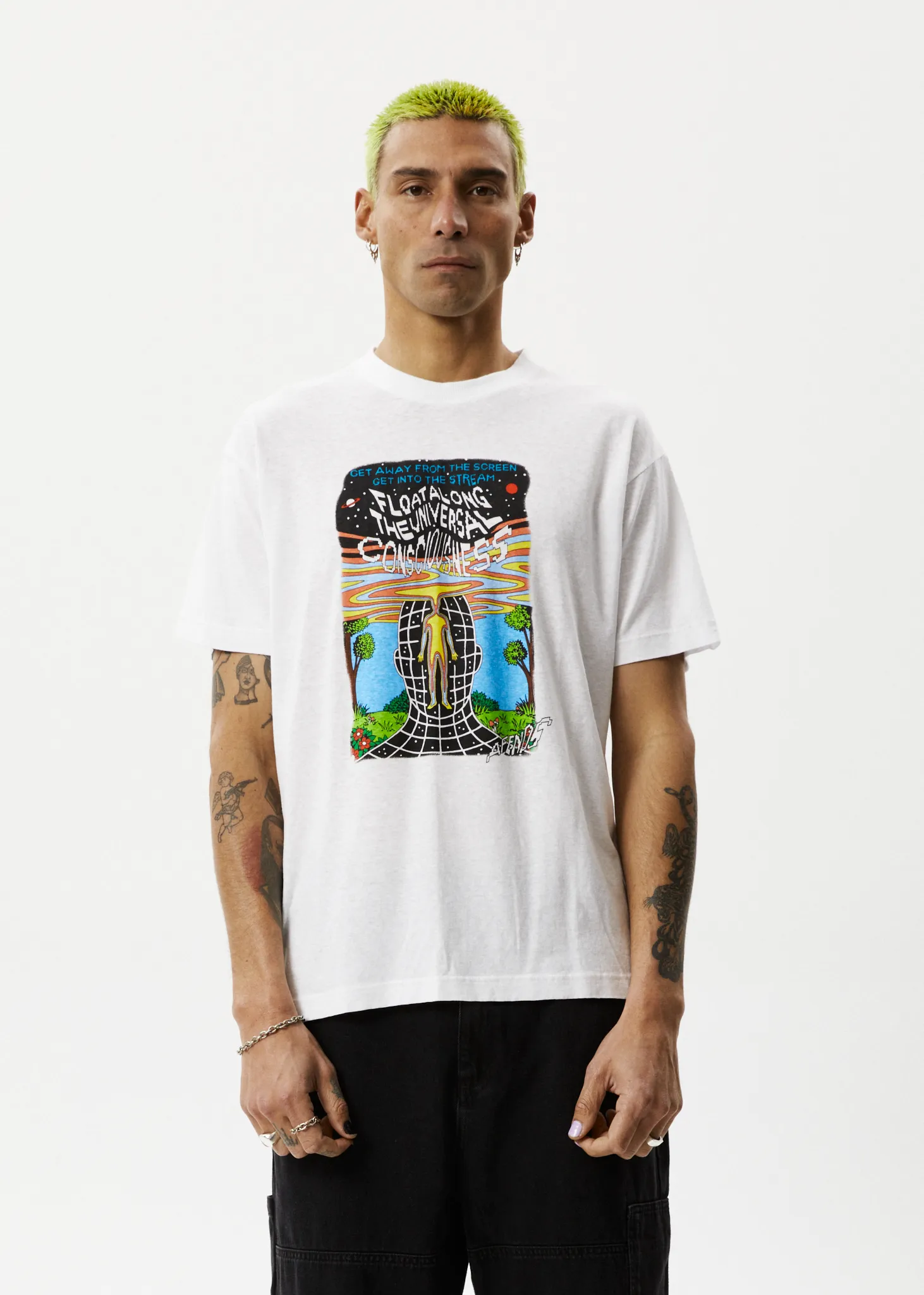 AFENDS Mens Next Level - Boxy Graphic T-Shirt - White