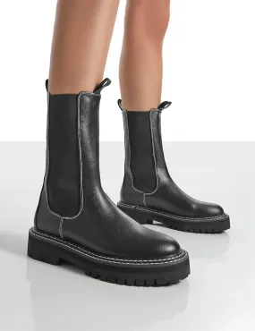 Animate Black Ankle Chunky Sole Chelsea Boots