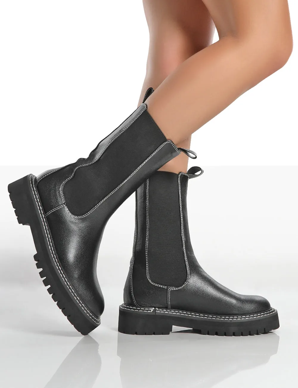 Animate Black Ankle Chunky Sole Chelsea Boots