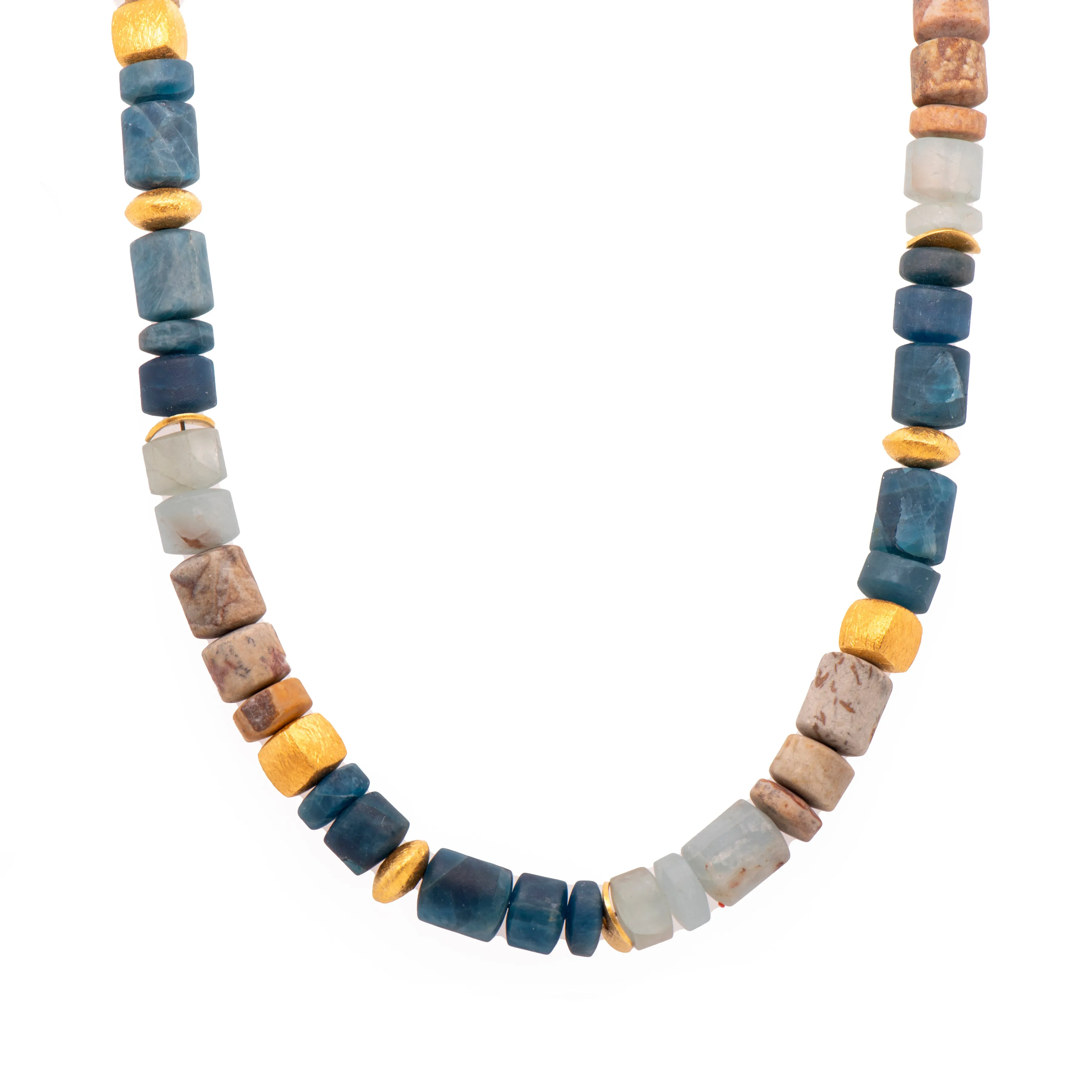 Aquamarine, Apatite And Jasper Necklace 8mm 24K Fair Trade Gold Vermeil