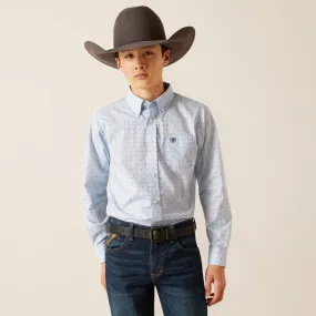 Ariat Boy's Penley Classic Fit Button Down Shirt in Light Blue/Geometric