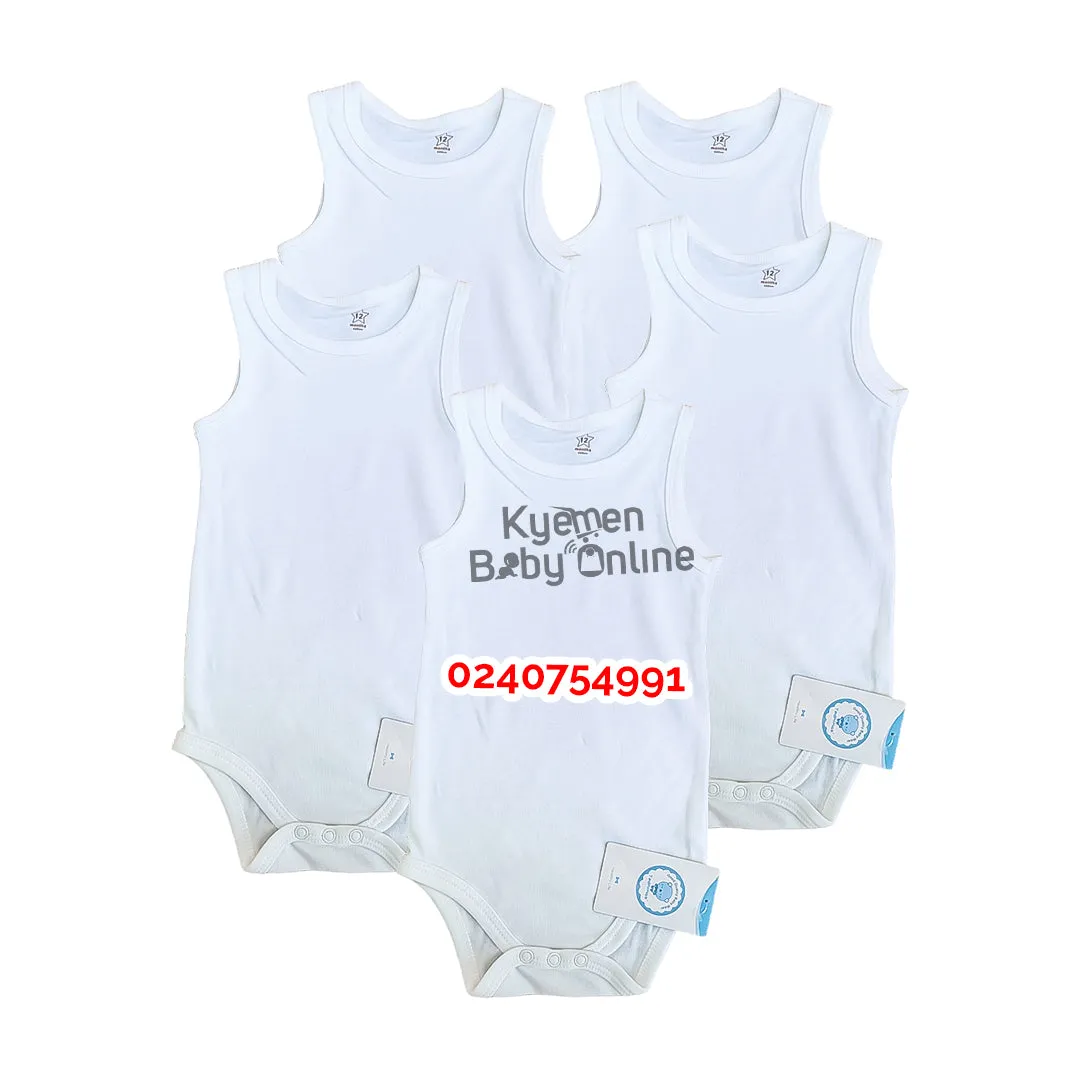 Baby Body Suit (Tedmimak) Sleeveless All White 5pcs