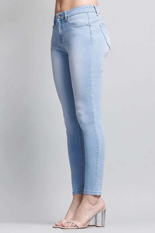 Basic Mid-Rise Ankle Cropped Denim Skinny Jeans - Light Blue