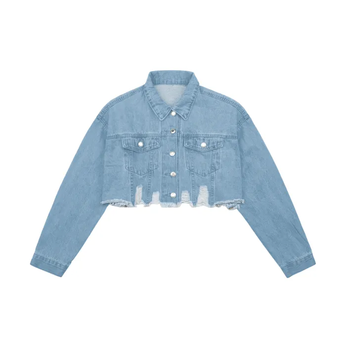 Beauty Women's Crop Raw Hem Denim Jacket