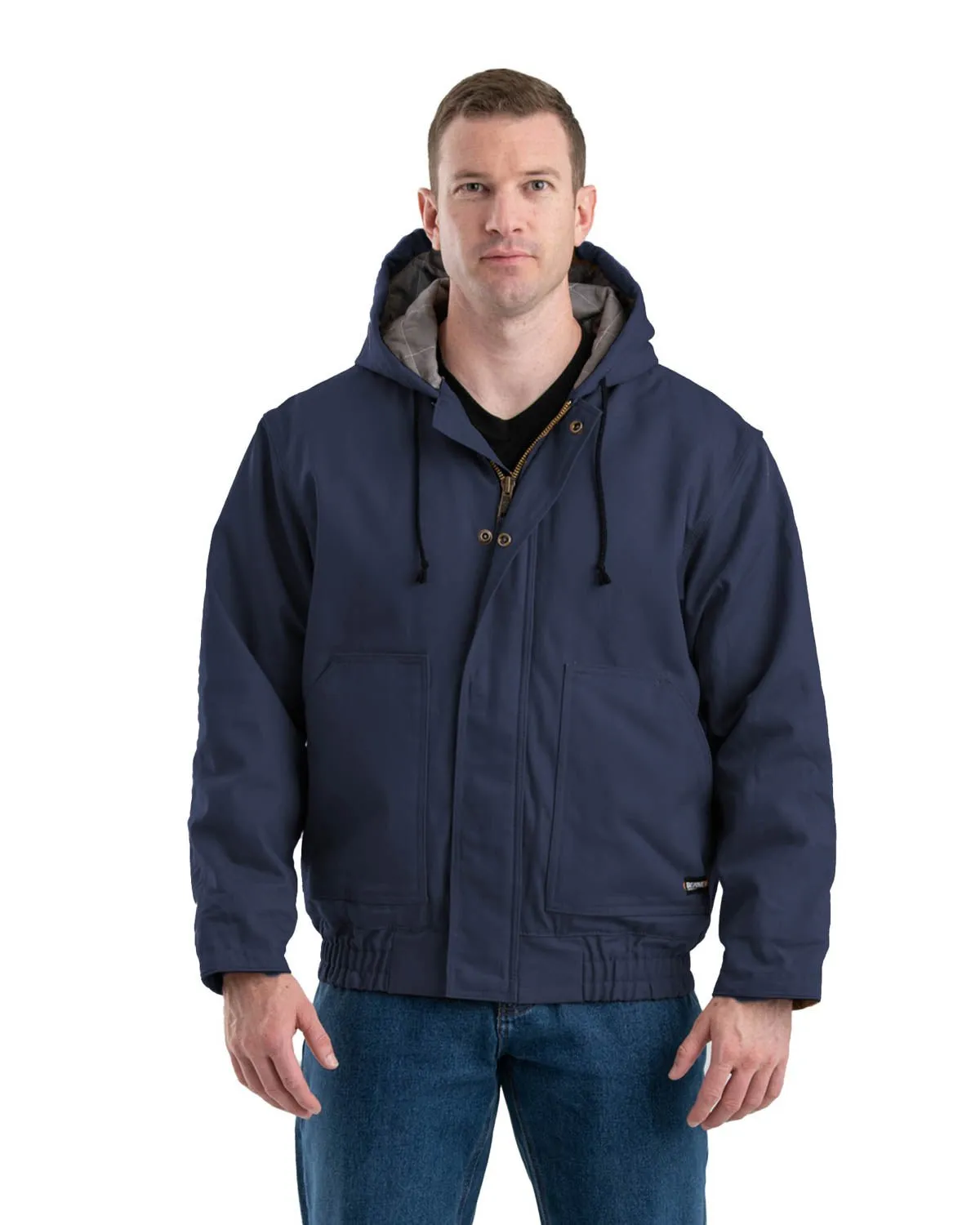 Berne Mens Navy Cotton Blend FR Hooded Jacket