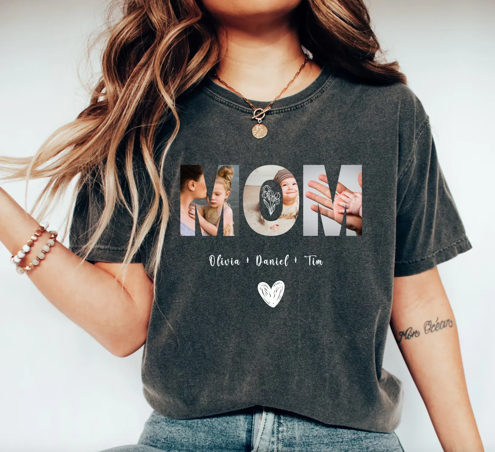 Birthflower Mom Shirt Custom Photos Names