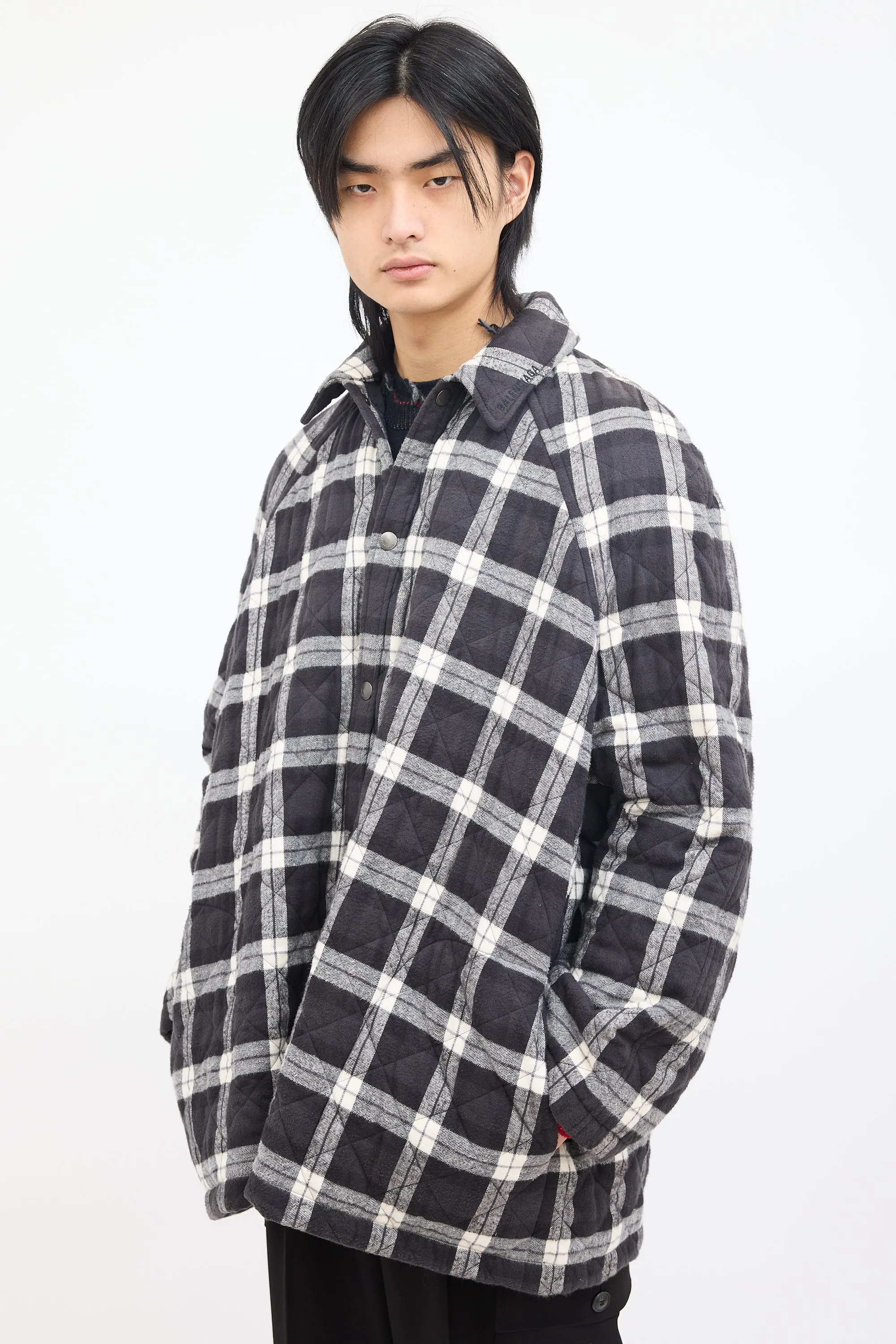 Black & White Quilted Plaid Jacket