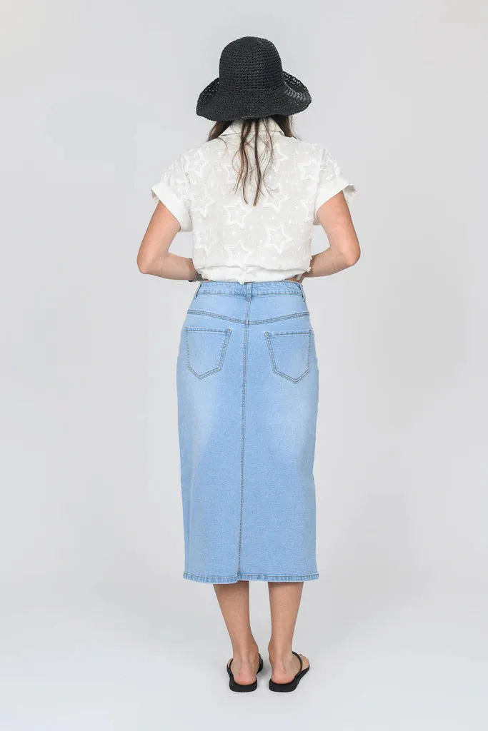 BLEACH DENIM FRONT SLIT SKIRT