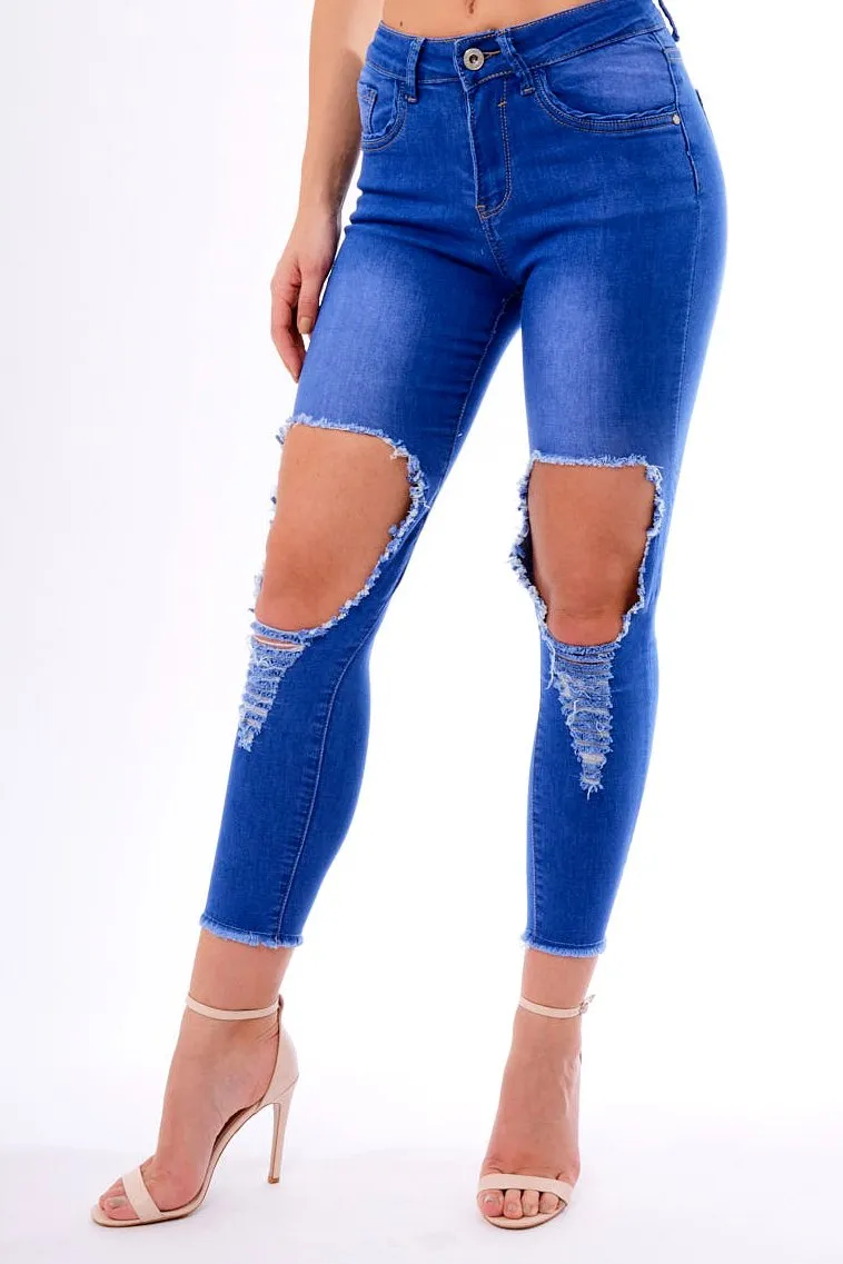 Blue Ripped Knee Skinny Denim Jeans - Bryony