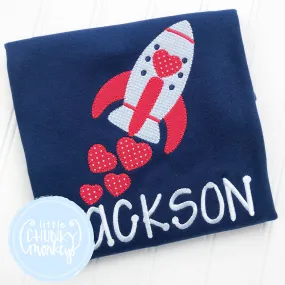 Boy Shirt - Boy Valentine Shirt - Valentine  Rocket with Hearts on Navy Blue Shirt