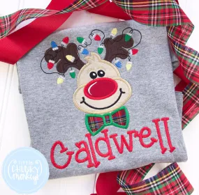 Boy Shirt -Rudolph with Christmas Lights on Grey Shirt