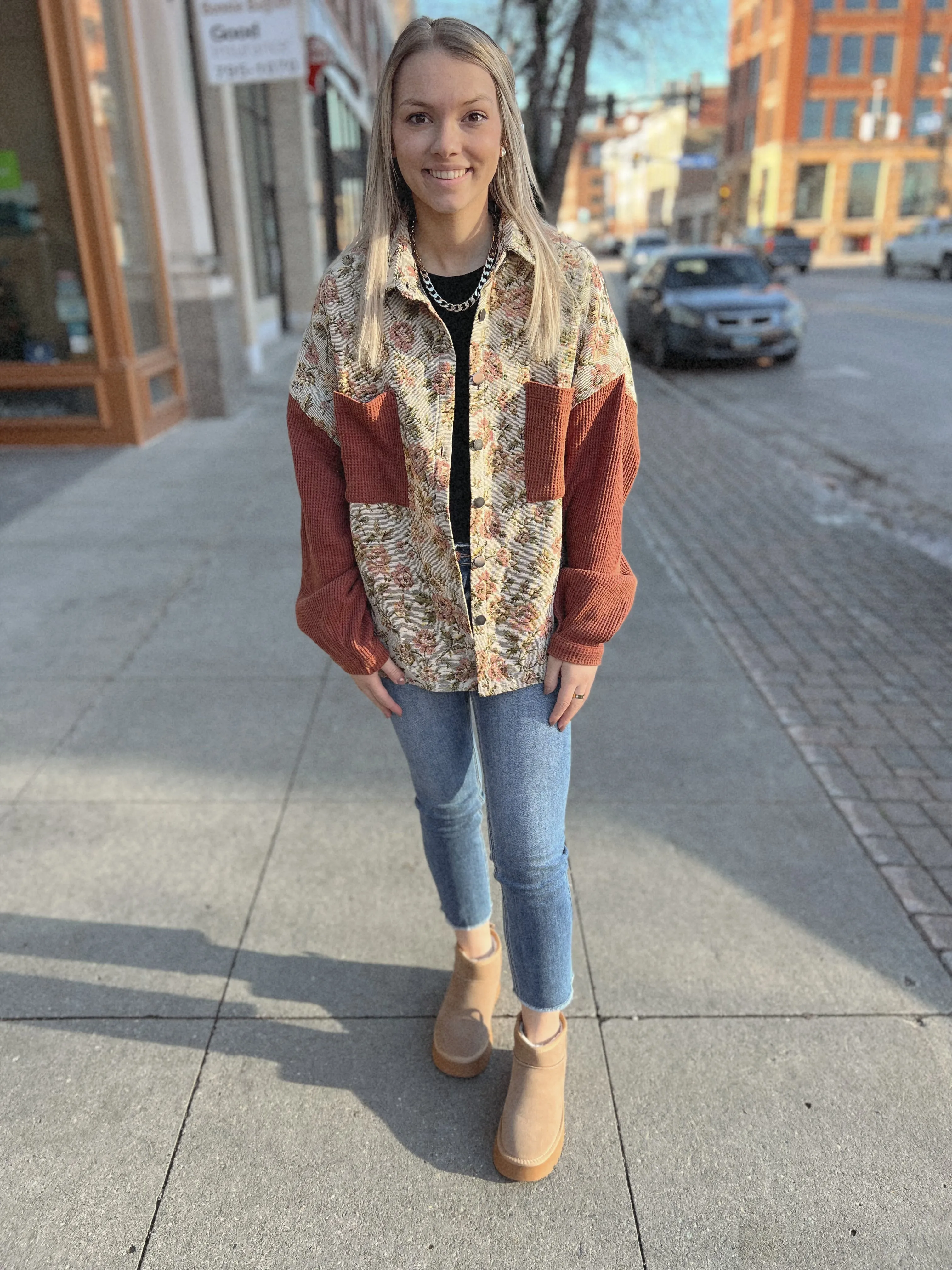 Brick Floral Combo Button Down Shirt