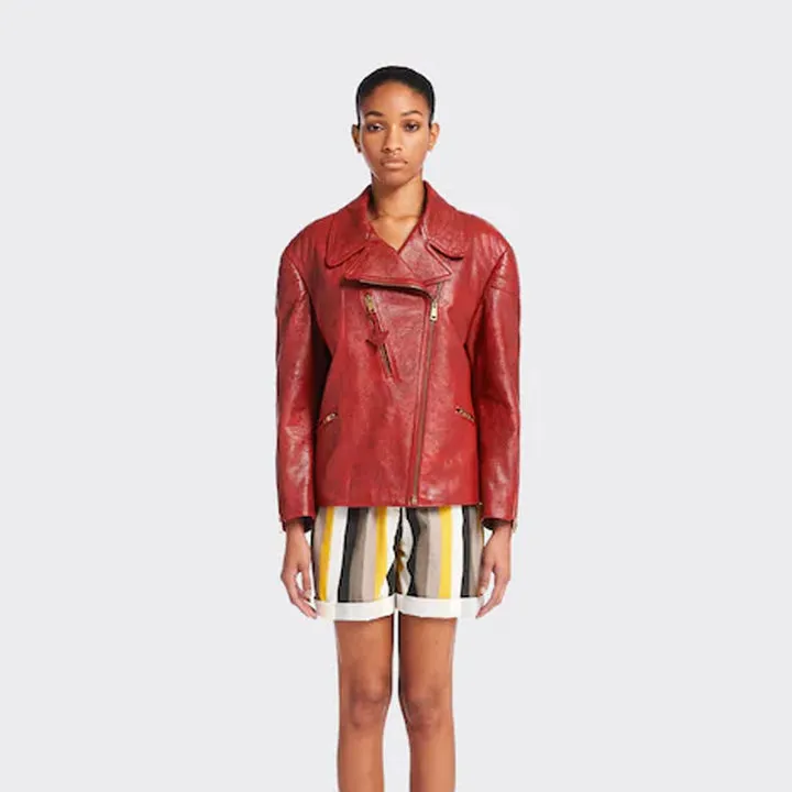 Buy Best Looking Fashion women's red sheepskin biker leather jacket