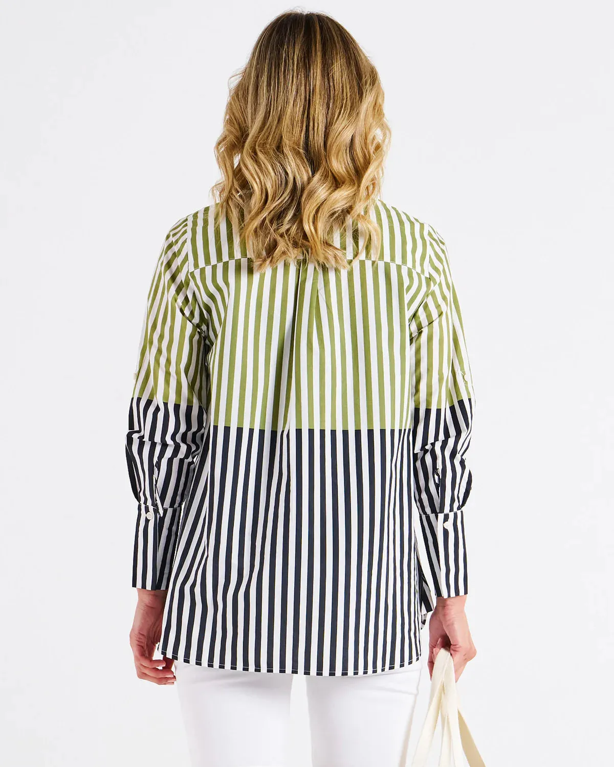 Camden Cotton Shirt - Pistachio/Black Stripe