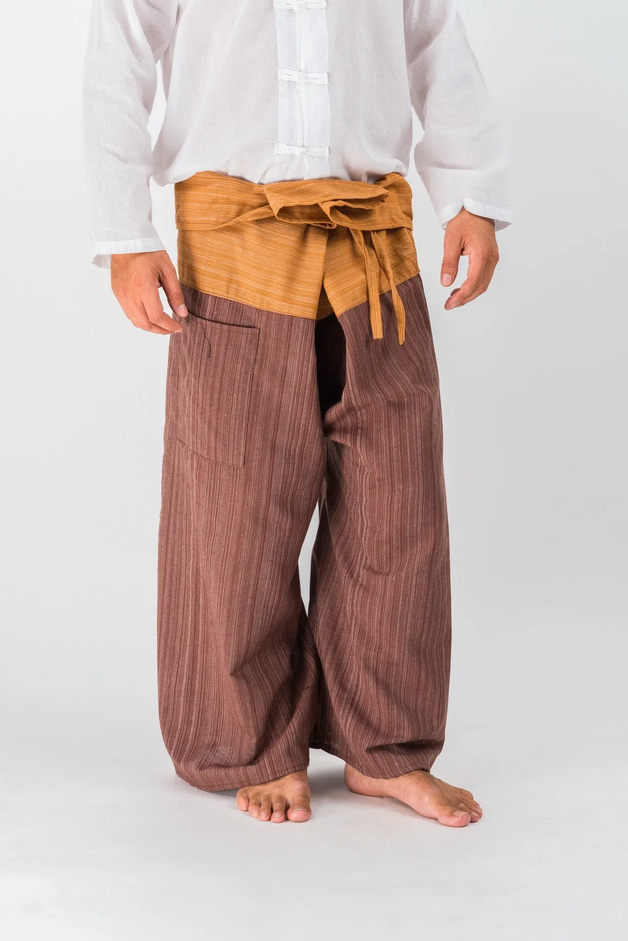 Cotton Thai Fisherman Yoga Massage Pants Two Tone Brown Beige