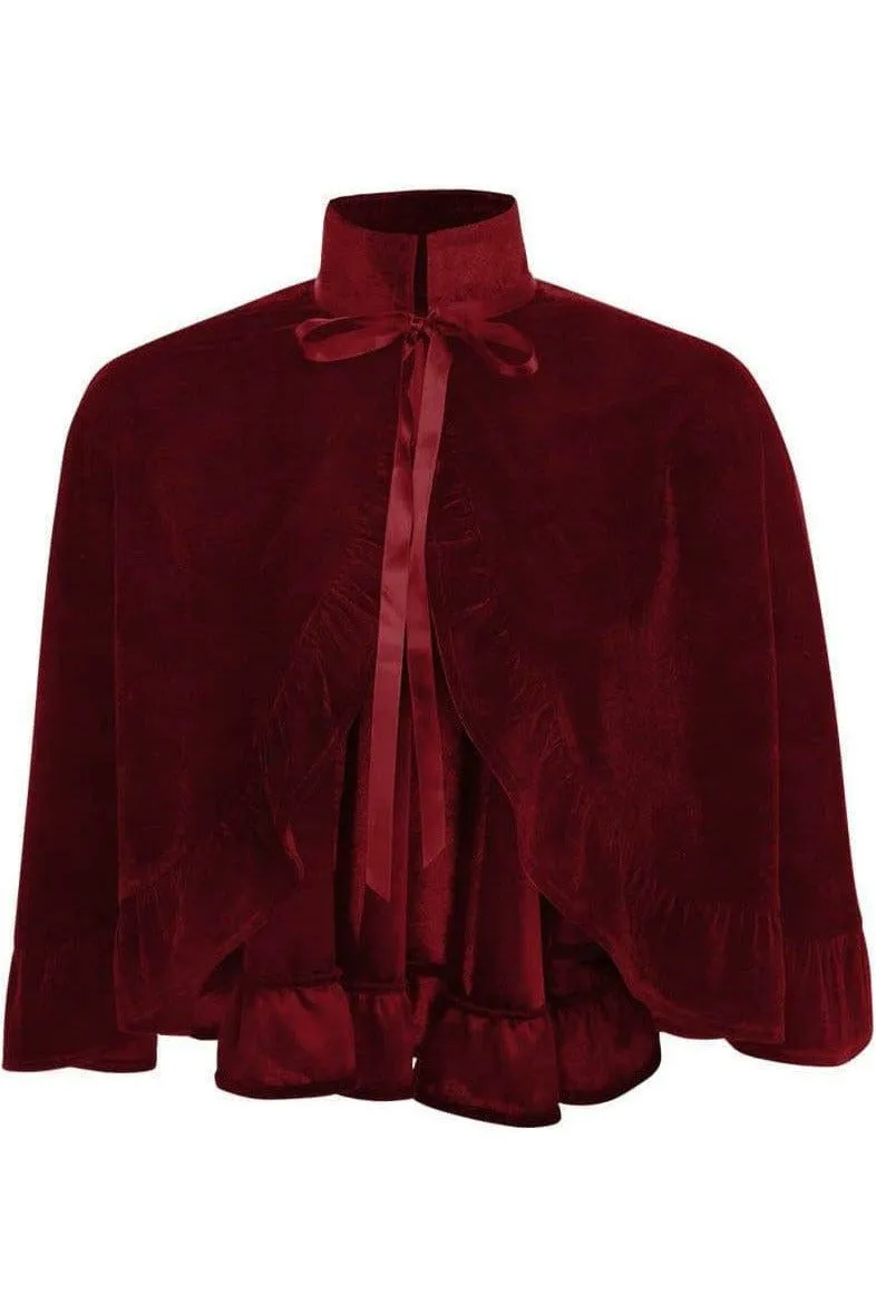 Daisy Corsets Dark Red Velvet Ruffle Cape