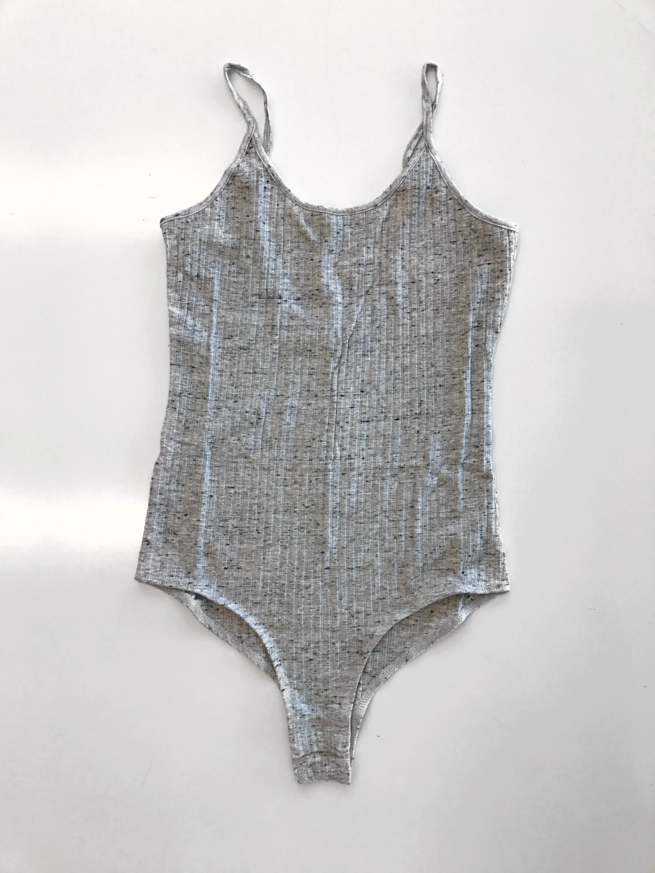 David Lerner - Heavy Rib Knit Tank Bodysuit in Light Heather Grey