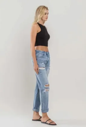 Distressed Rigid Boyfriend Jeans