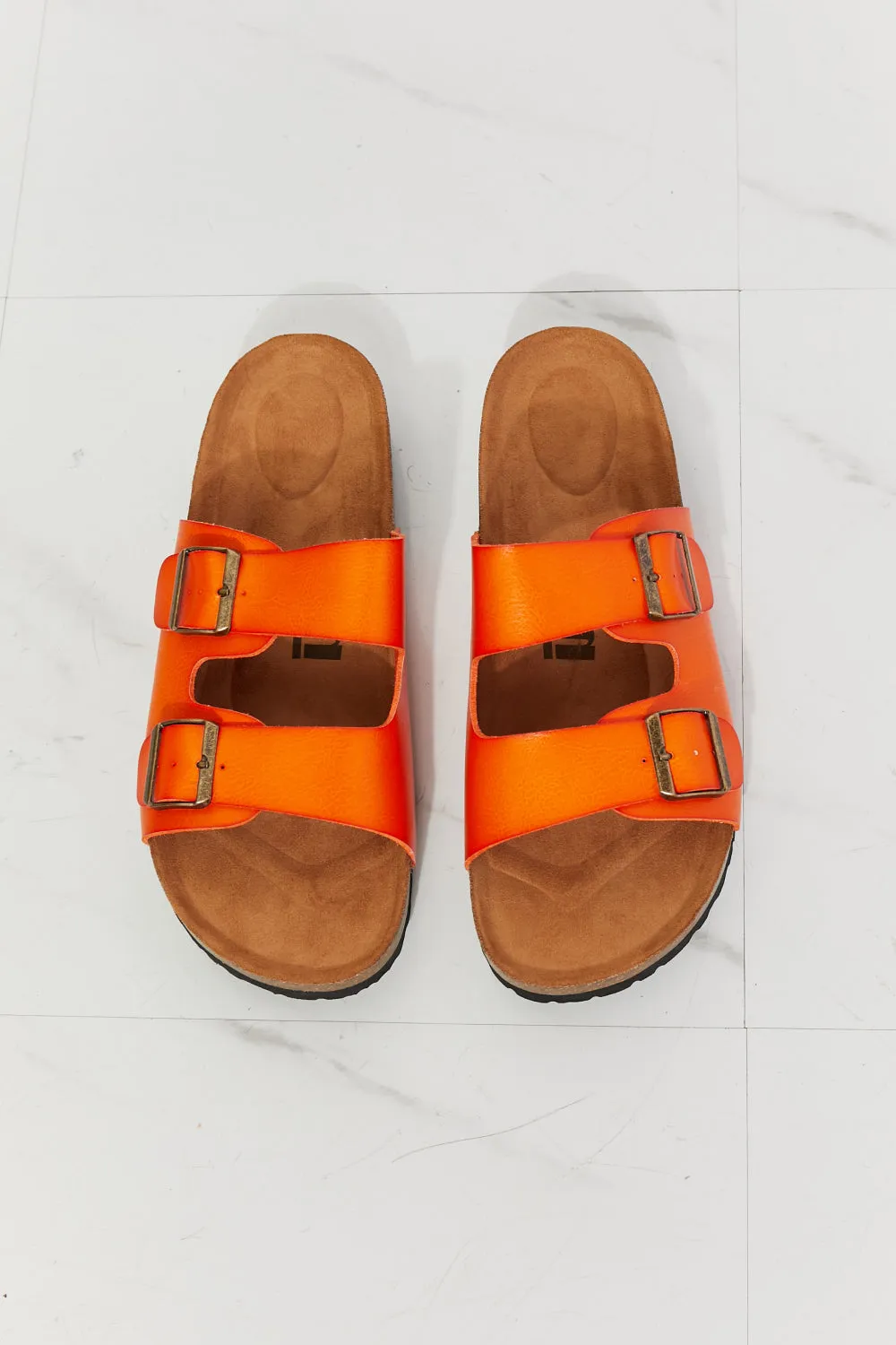 Double Banded Slide Sandals in Orange