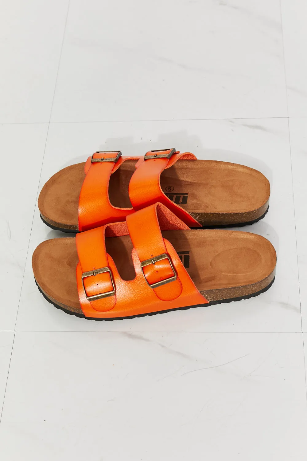 Double Banded Slide Sandals in Orange