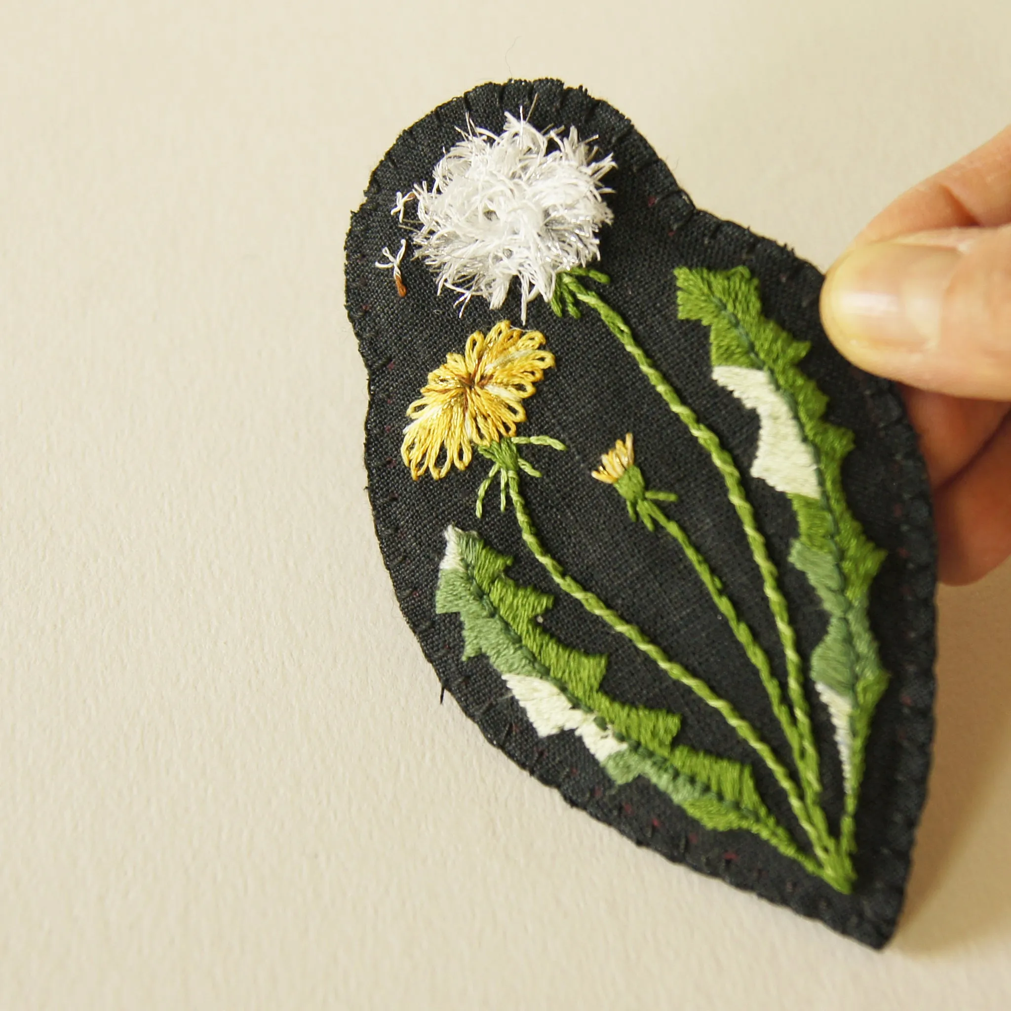 Embroidered dandelion brooch