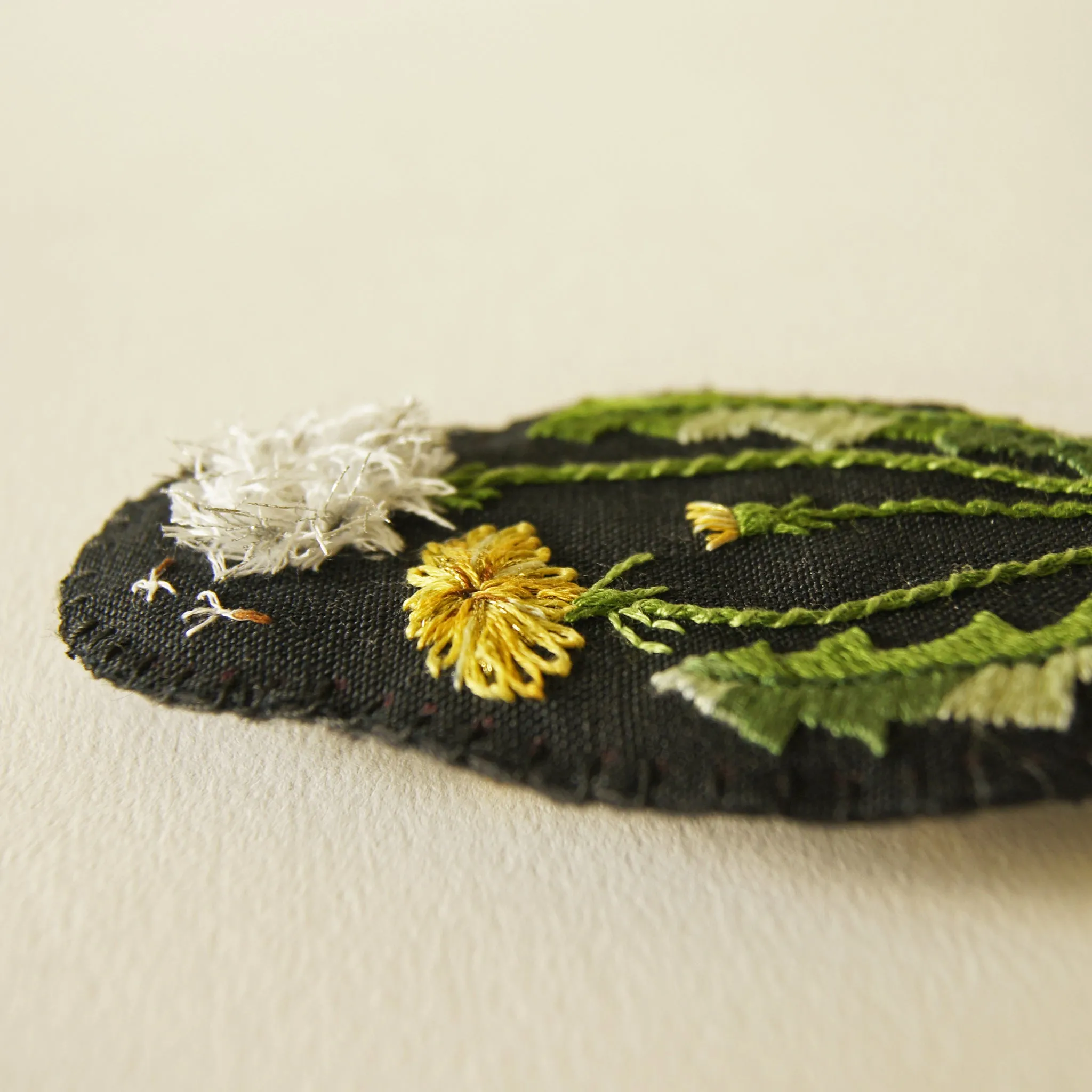 Embroidered dandelion brooch