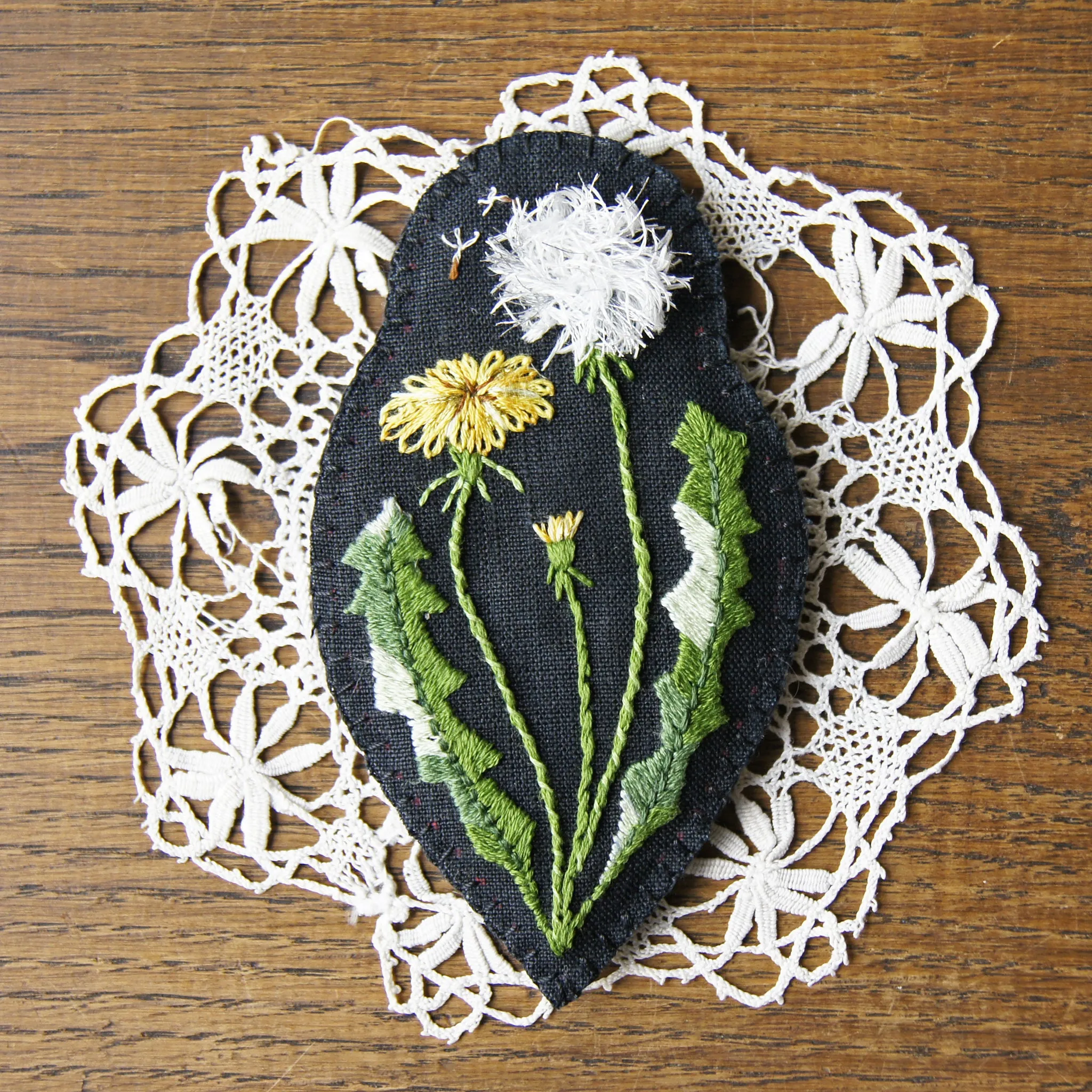 Embroidered dandelion brooch