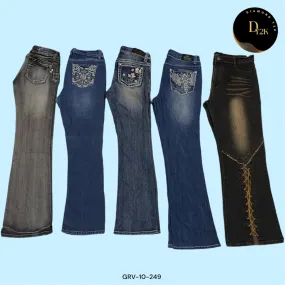 Embroidered Flare: Vintage Y2K Denim Delight  (GRV-10-249)