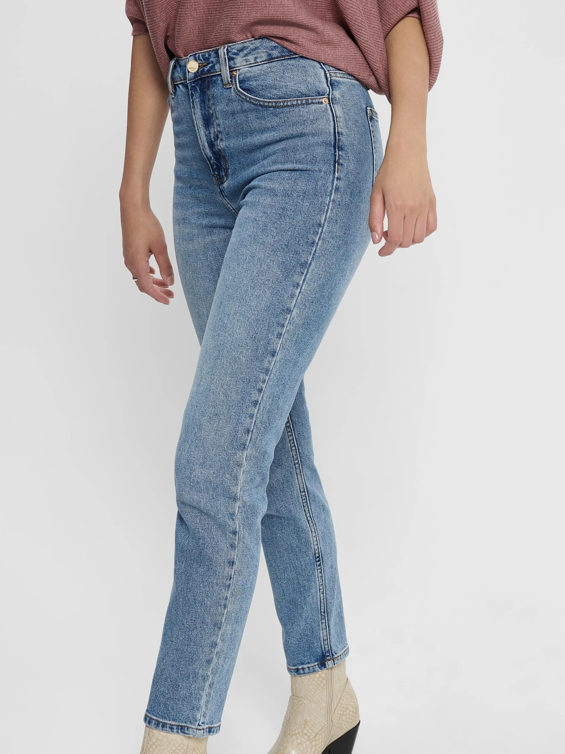 Emily High Waisted Straight Jeans - Medium Blue